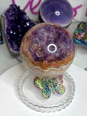 Amethyst and Mexican Lace Agate Sphere - Large 81MM MXAGAMYSPHLRG